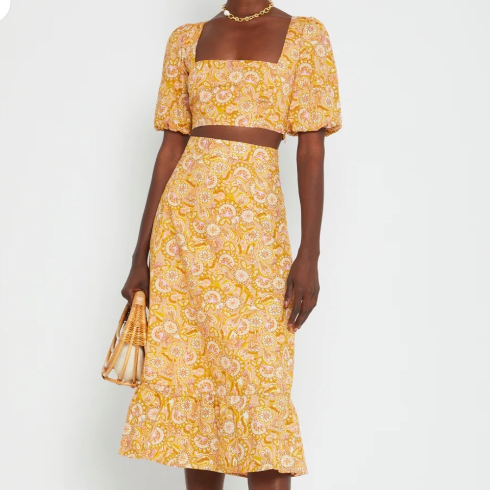 {OPT} Anthropologie Brand New Mustard Paisley Sana Two Piece Set